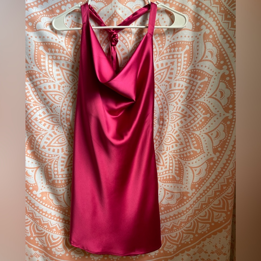 New Canton Walker cowl neck satin halter minidress in rose size M